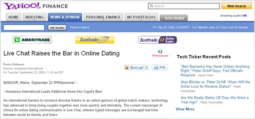 Live Chat Raises the Bar in Online Dating Anastasia International Loads Additional Arrow into Cupid's Bow