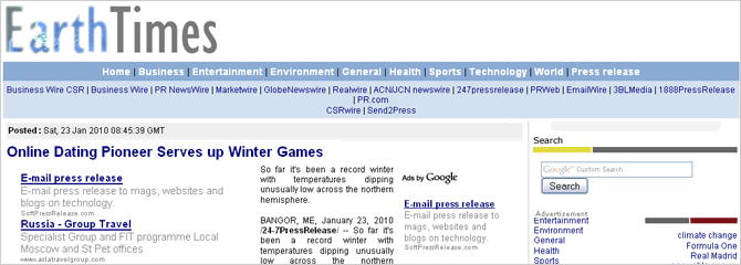 Online Dating Pioneer Serves up Winter Games. Deep Freeze Twist to Online Dating.