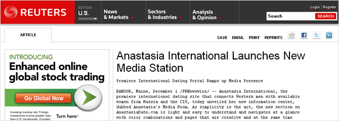 Anastasia International Launches New Media Station.Premiere International Dating Portal Ramps Up Media Presence.